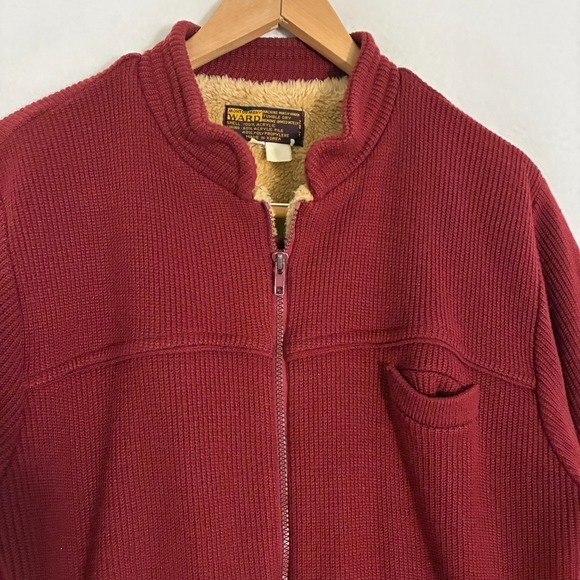 Vtg 60s Montgomery Ward Knit Sweater Jacket Mens L Full Zip Fleece Lined Preppy - Picture 3 of 8